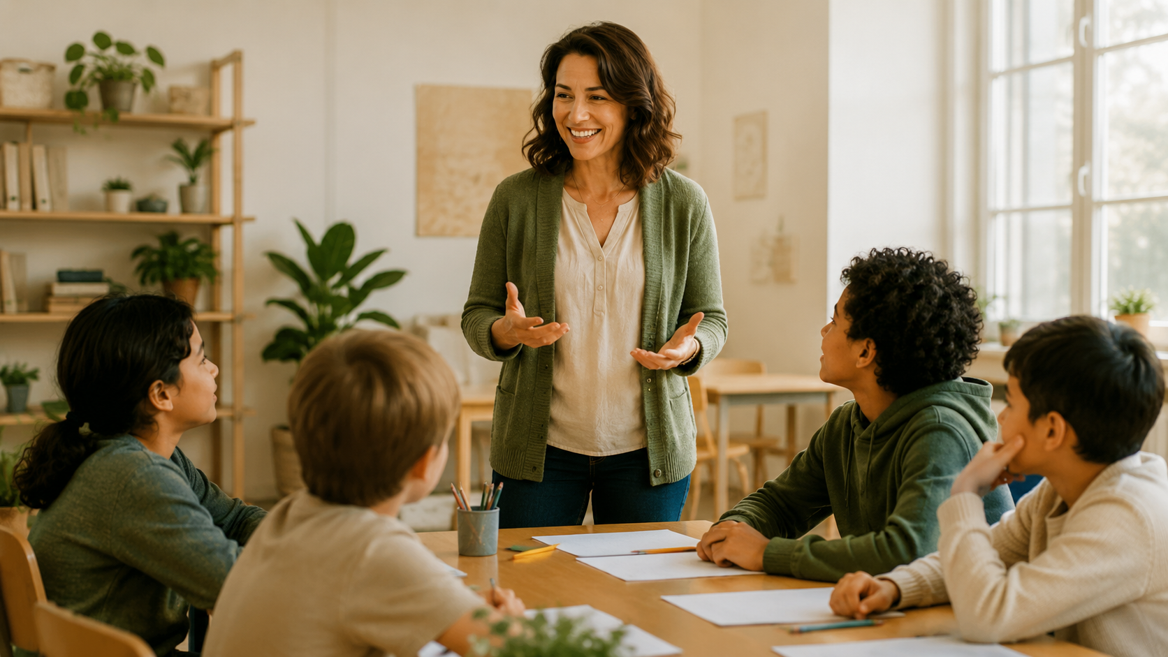 Educator supporting children in a classroom setting