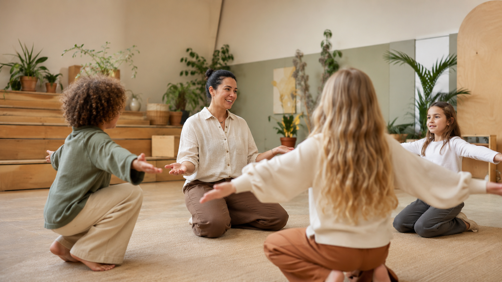 Children using mindful movement to understand feelings